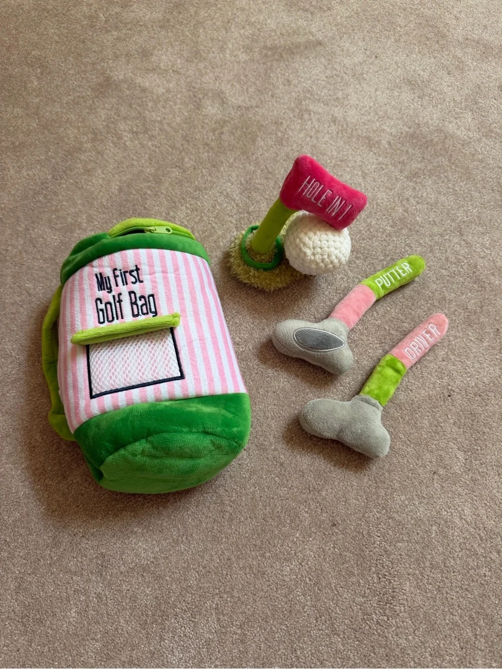 Mud Pie Pink & Green Plush 'My First Golf Bag' Play Set